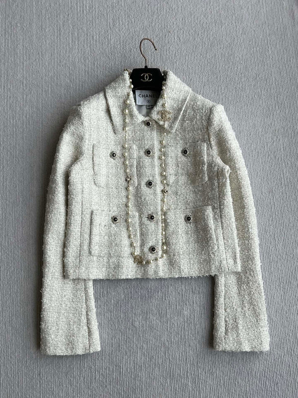 Veste en tissu tweed tissé blanc Chanel 2025 318544