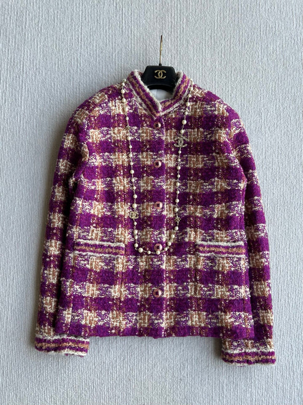 Chanel 2025 Veste en tweed à carreaux en laine et polyester violet 325362