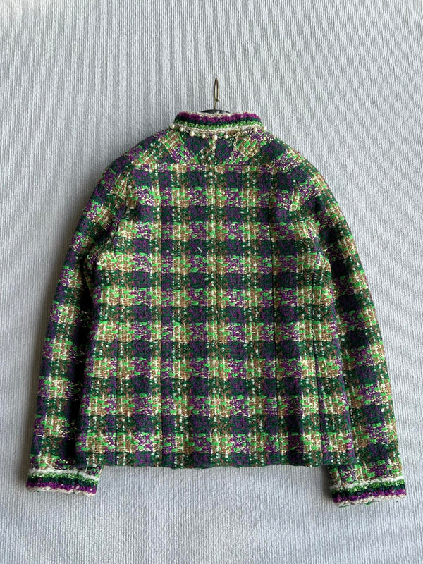 Chanel 2025 Veste en Tweed à Carreaux Laine Polyester Vert 325361