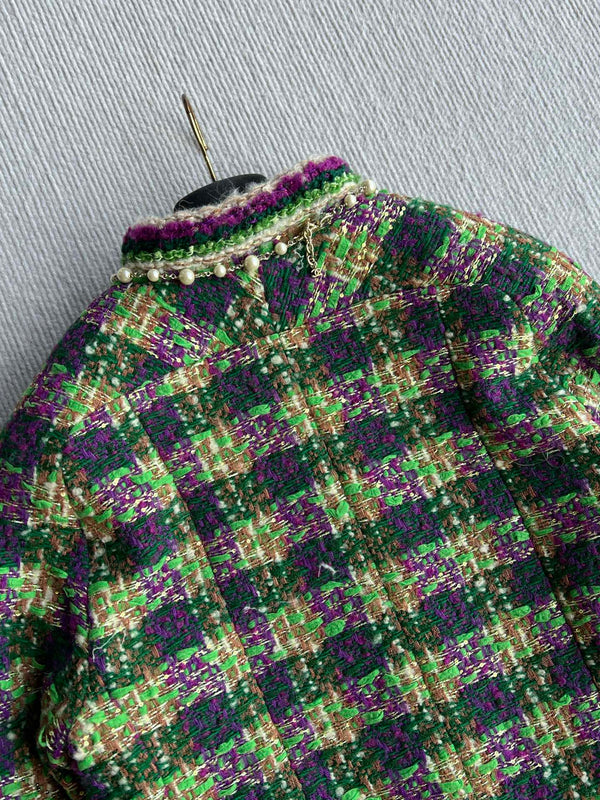 Chanel 2025 Veste en Tweed à Carreaux Laine Polyester Vert 325361