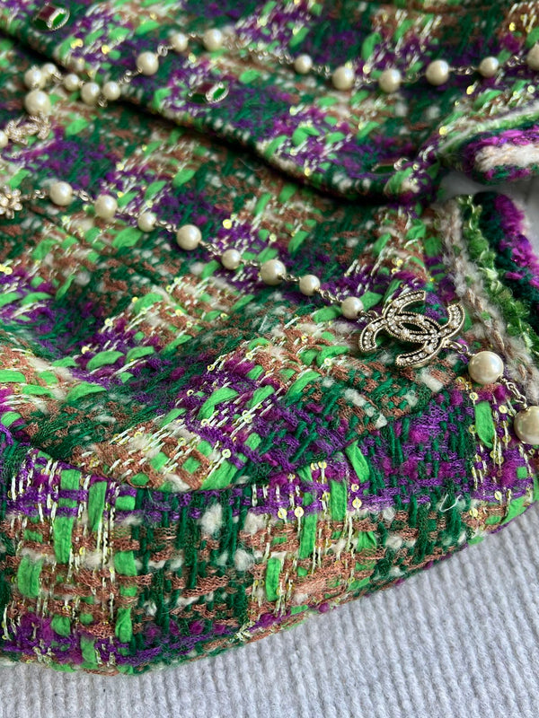 Chanel 2025 Veste en Tweed à Carreaux Laine Polyester Vert 325361