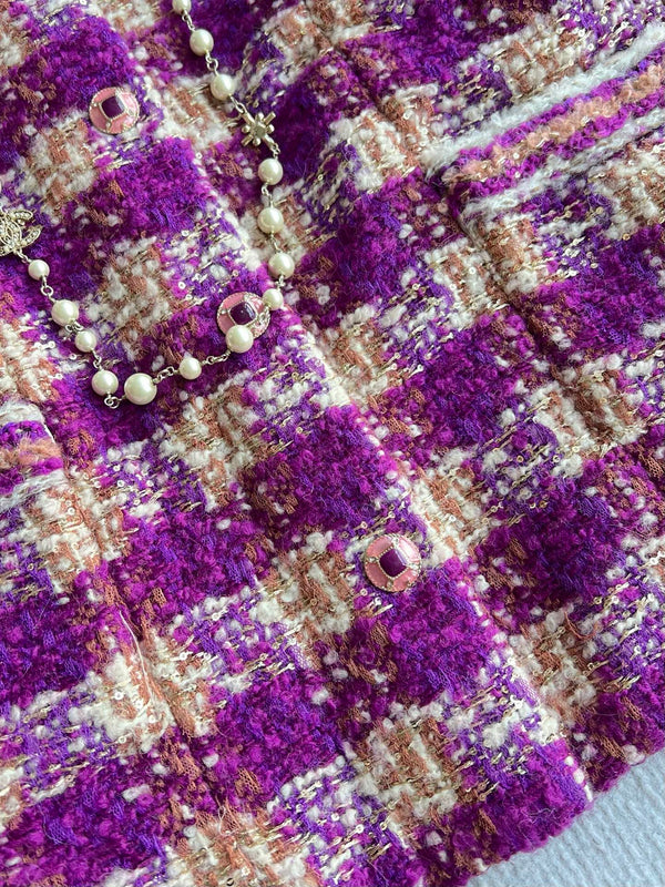 Chanel 2025 Veste en tweed à carreaux en laine et polyester violet 325362