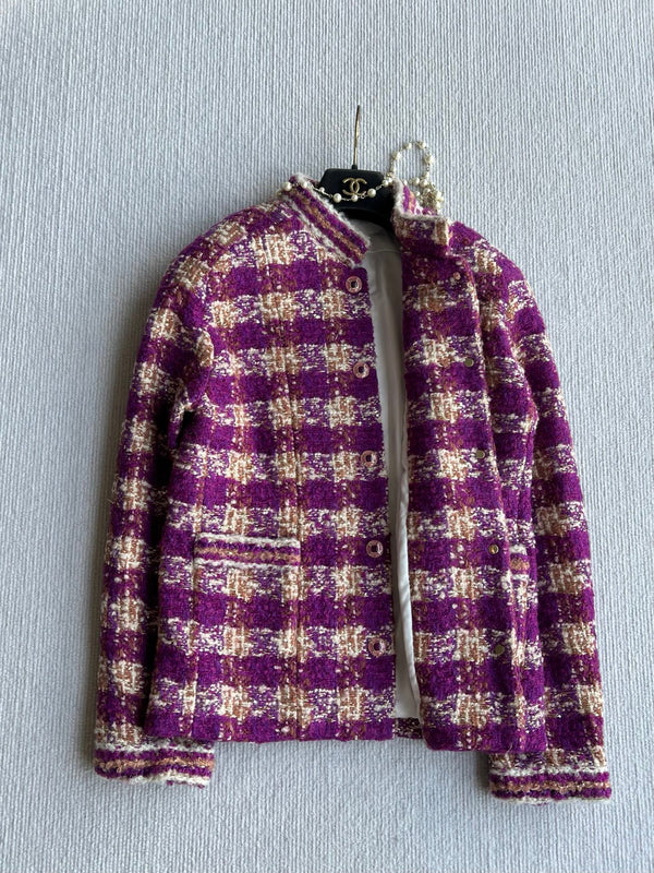 Chanel 2025 Veste en tweed à carreaux en laine et polyester violet 325362
