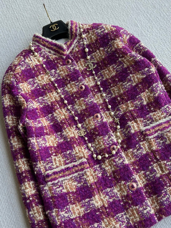 Chanel 2025 Veste en tweed à carreaux en laine et polyester violet 325362