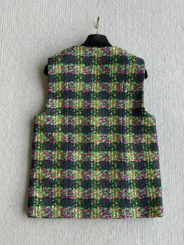 Chanel 2025 Gilet Veste en Tweed Écossais Laine Polyester Vert 325377