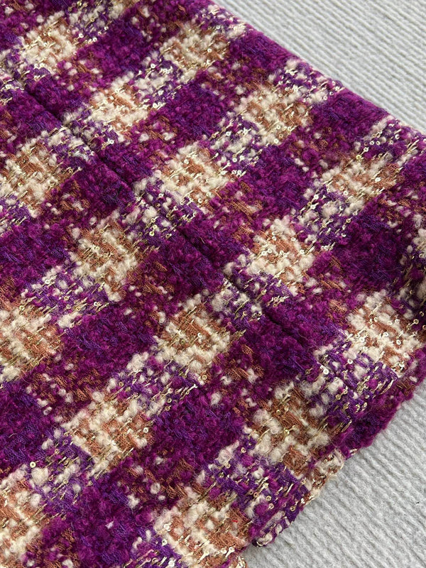 Chanel 2025 Veste Gilet en Tweed à Carreaux Violet Laine Polyester 325378