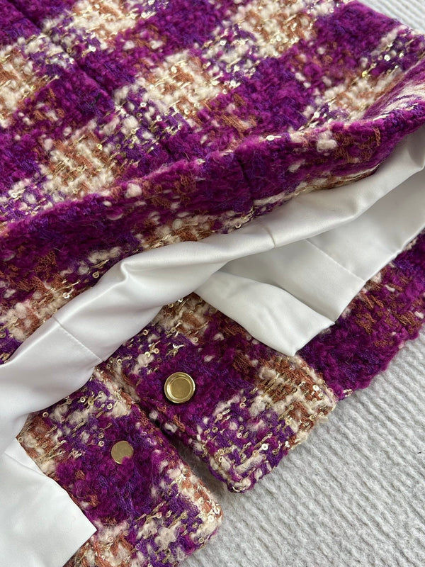 Chanel 2025 Veste Gilet en Tweed à Carreaux Violet Laine Polyester 325378