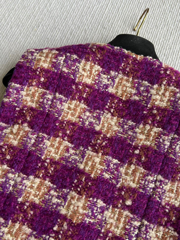 Chanel 2025 Veste Gilet en Tweed à Carreaux Violet Laine Polyester 325378