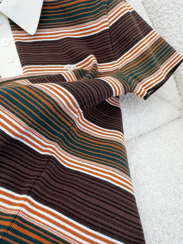 Polo a righe Celine 25 in cotone marrone