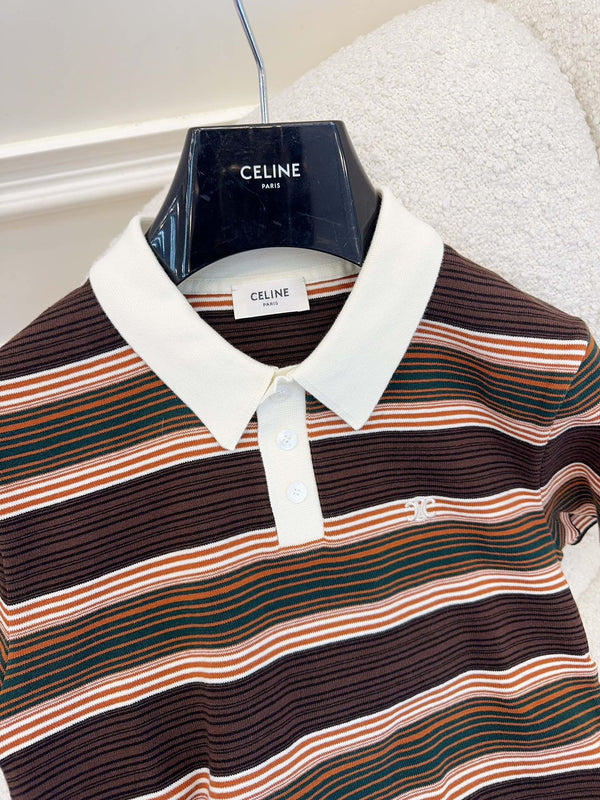 Polo a righe Celine 25 in cotone marrone