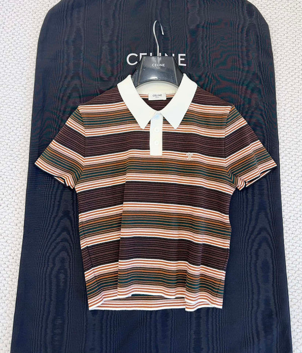 Polo a righe Celine 25 in cotone marrone