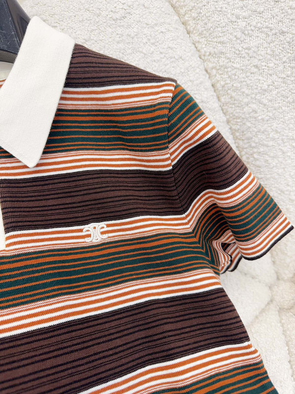 Polo a righe Celine 25 in cotone marrone