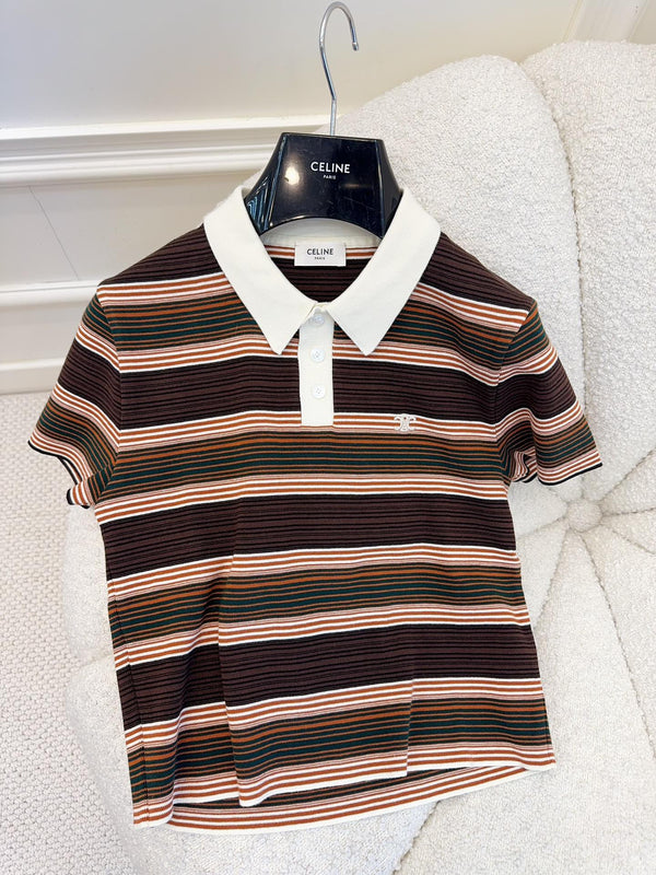 Polo a righe Celine 25 in cotone marrone