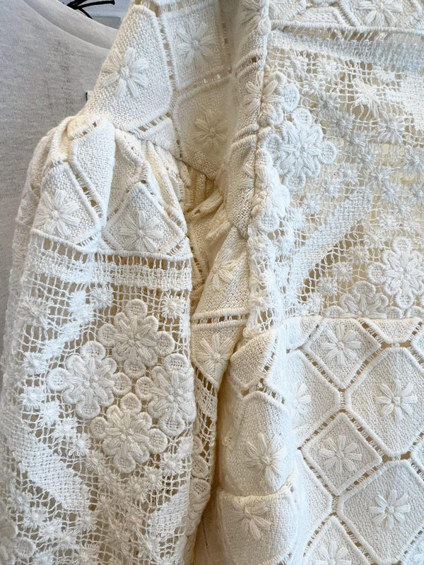 Zimmermann 25 WYLIE BLUSA ALL'UNCINETTO in pizzo bianco tè