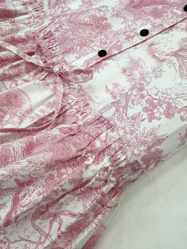 CD 25 Jouy Print Sleeveless Dress Pink Silk Cotton