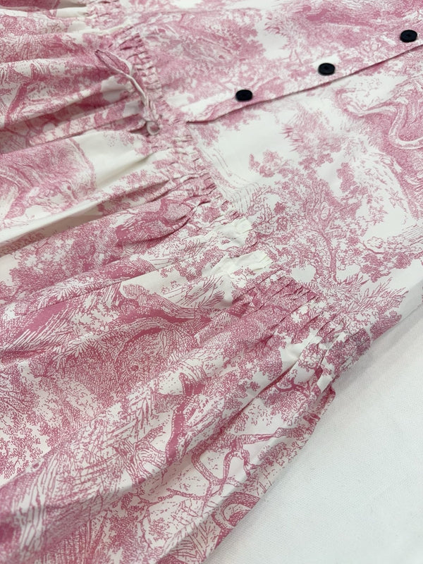 CD 25 Jouy Print Sleeveless Dress Pink Silk Cotton