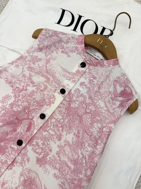 CD 25 Jouy Print Sleeveless Dress Pink Silk Cotton