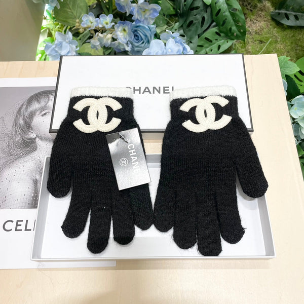 GLOVES IN BLACK WOOL MIX WHITE LOGO 425403