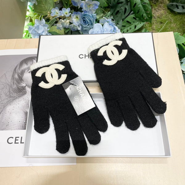 GLOVES IN BLACK WOOL MIX WHITE LOGO 425403