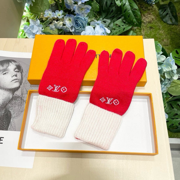 GLOVES IN CHERRY RED MIX WHITE WOOL 458551