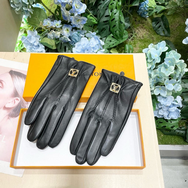 LV GLOVES IN BLACK LAMBSKIN WITH GOLD LOGO 462422