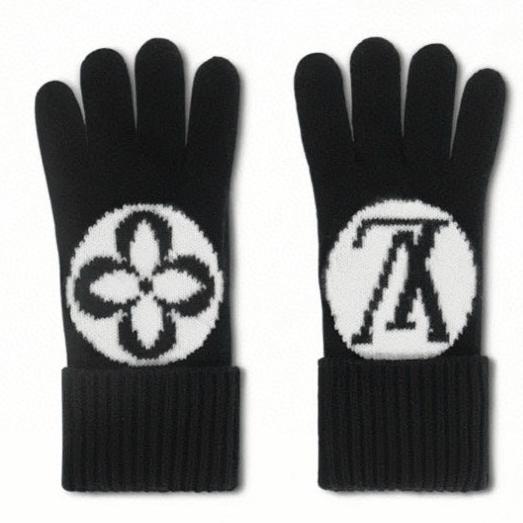 LV GLOVES IN BLACK MIX WHITE WOOL 464988