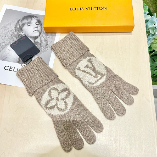 LV GLOVES IN DESERT BROWN WOOL 464990