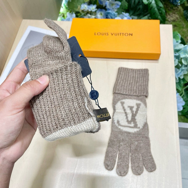 LV GLOVES IN DESERT BROWN WOOL 464990