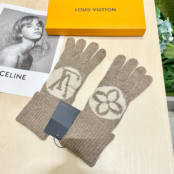 LV GLOVES IN DESERT BROWN WOOL 464990