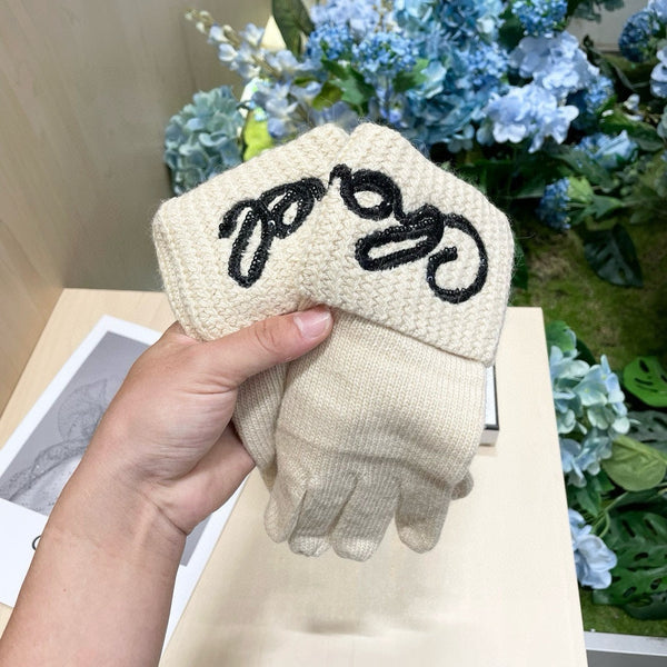 GLOVES IN BEIGE WOOL WITH BLACK LOGO 465775