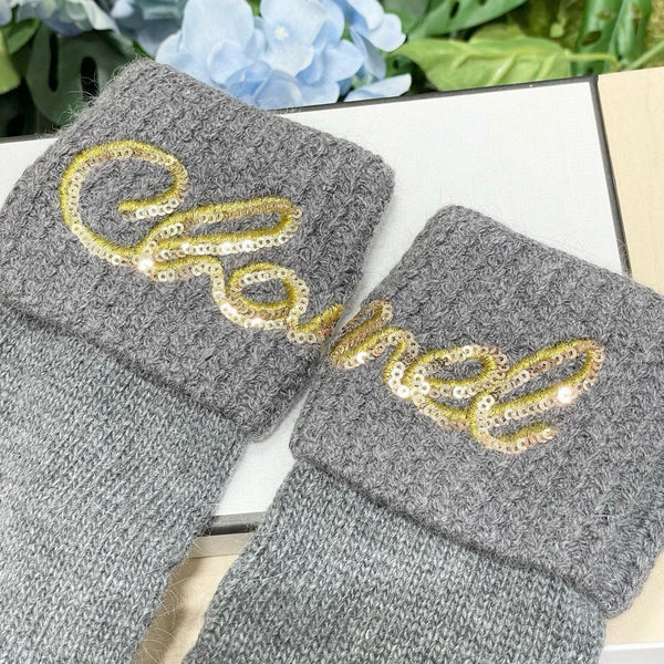 GLOVES IN DOVE GRAY WOOL WITH YELLOW LOGO 465777