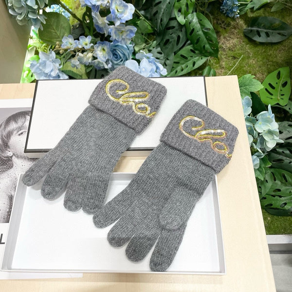 GLOVES IN DOVE GRAY WOOL WITH YELLOW LOGO 465777