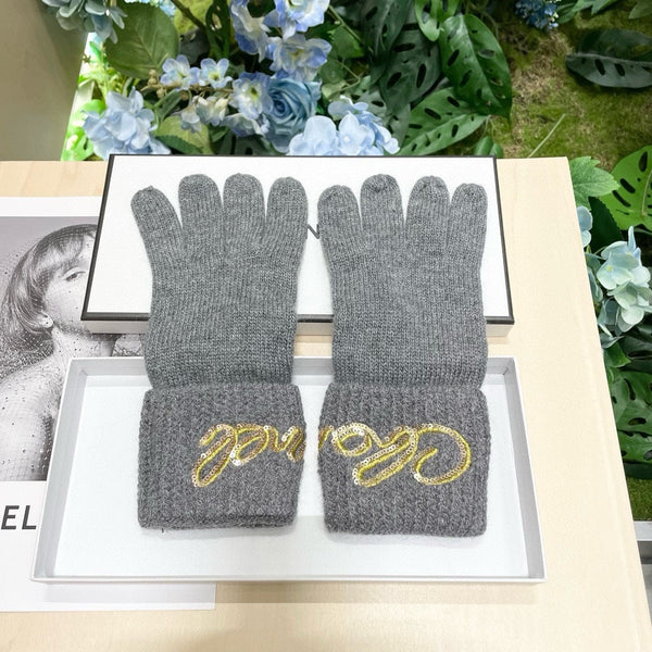 GLOVES IN DOVE GRAY WOOL WITH YELLOW LOGO 465777