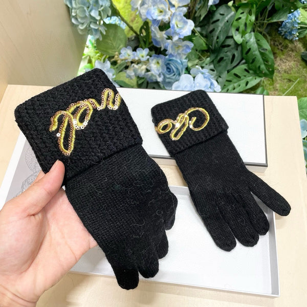 GLOVES IN BLACK WOOL WITH YELLOW LOGO 465778