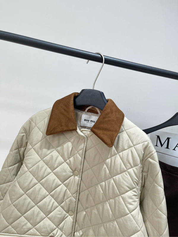 Miu Miu 25 Apricot Brown Plaid Quilted Jacket 296673