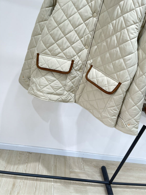 Miu Miu 25 Apricot Brown Plaid Quilted Jacket 296673