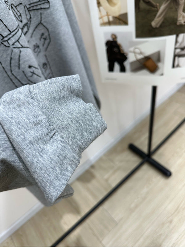 Loewe T-shirt à manches longues et col rond en coton gris motif chat 2025 327180