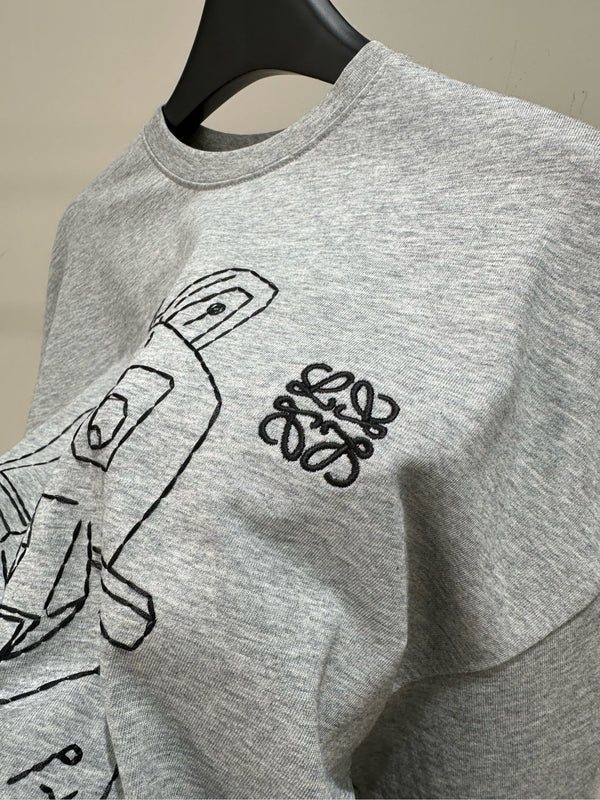 Loewe T-shirt à manches longues et col rond en coton gris motif chat 2025 327180
