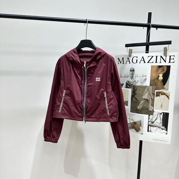 Miu Blouson Jacket Burgundy Windproof Fabric 349723