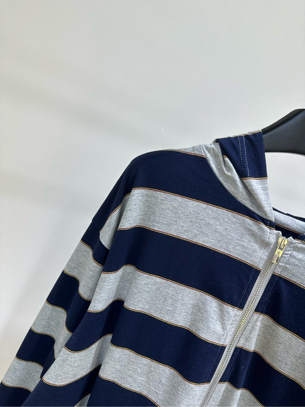 Miu 26s Sweat à capuche rayé en jersey Bleu Gris Coton 349687