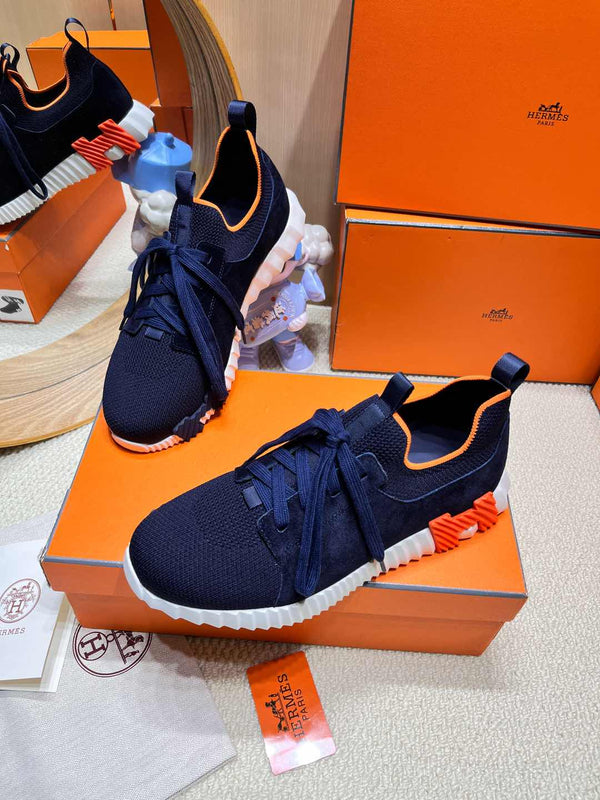 HM Depart slip-on Sneaker Navy Blue Kniited Fabric And Suede 206315