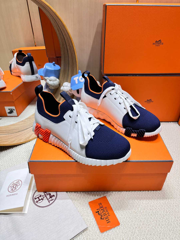 HM Depart slip-on Sneaker White mix Navy blue Knitted fabric and Calfskin 206317