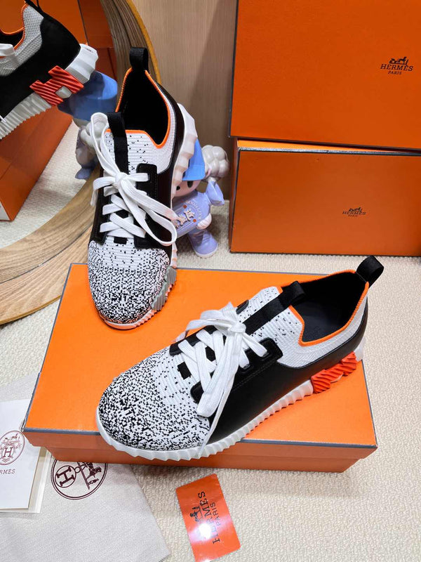 HM Depart slip-on Sneaker White mix Black Knitted fabric and Calfskin 206321