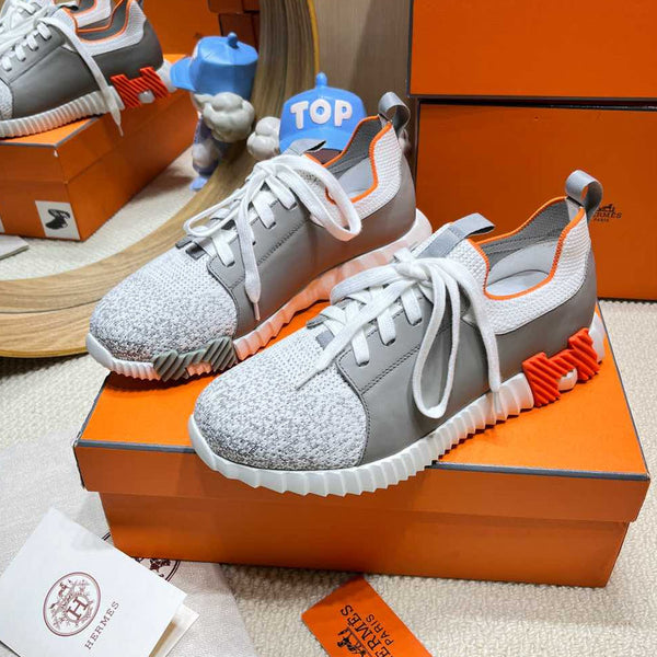 HM Depart slip-on Sneaker White mix gray Knitted fabric and Calfskin 206323