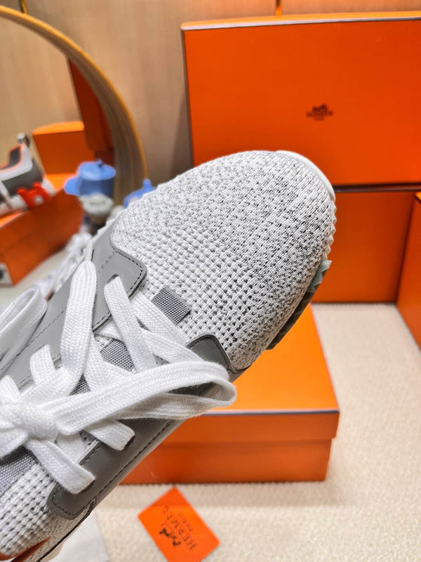 HM Depart slip-on Sneaker White mix gray Knitted fabric and Calfskin 206323
