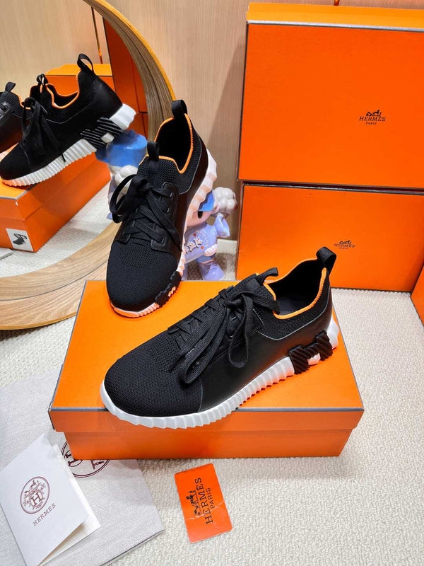 Sneaker slip-on HM Depart Nero misto Suola bianca Tessuto a maglia e pelle di vitello 206327