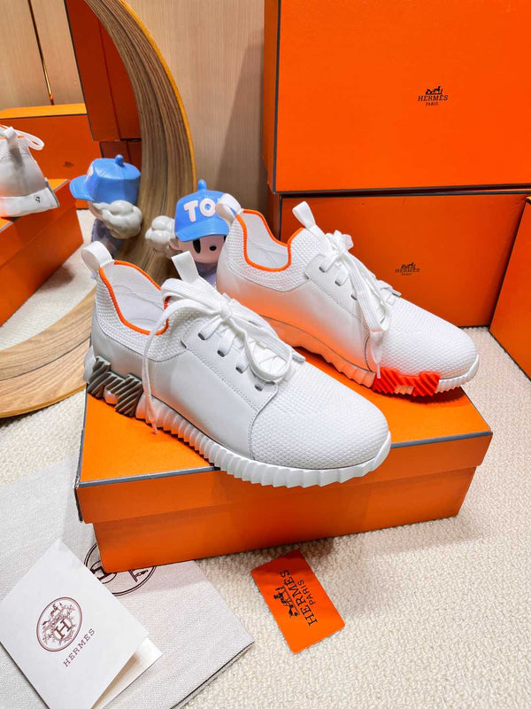 Sneaker slip-on HM Depart bianca in tessuto lavorato a maglia e pelle di vitello 206328