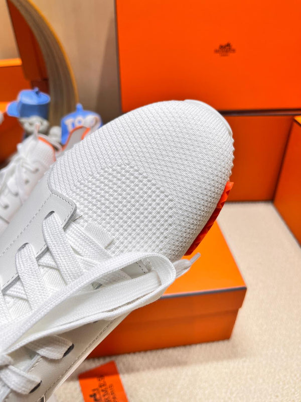 Sneaker slip-on HM Depart bianca in tessuto lavorato a maglia e pelle di vitello 206328