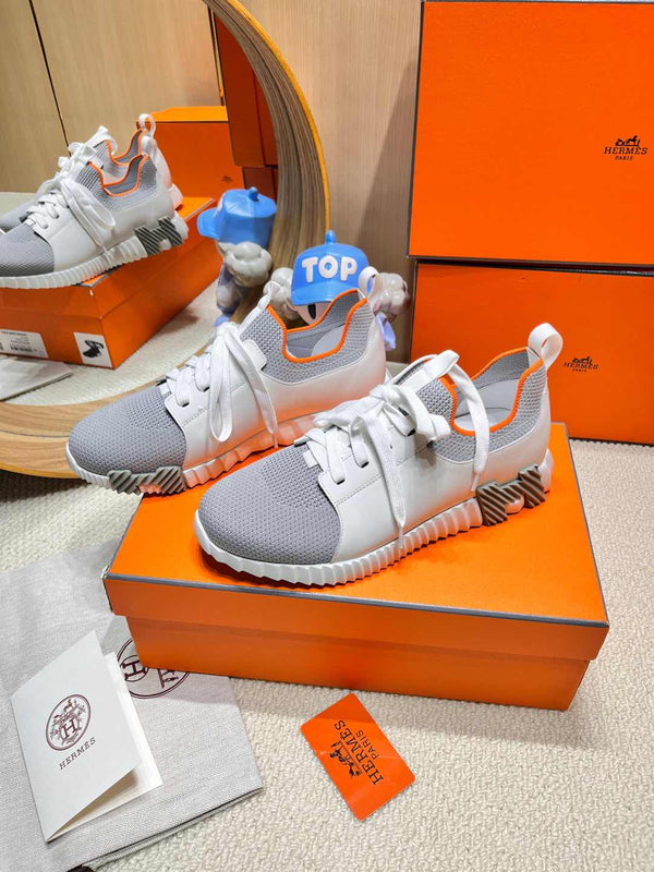 Sneaker slip-on HM Depart Bianco misto Grigio Tessuto a maglia e pelle di vitello 206334