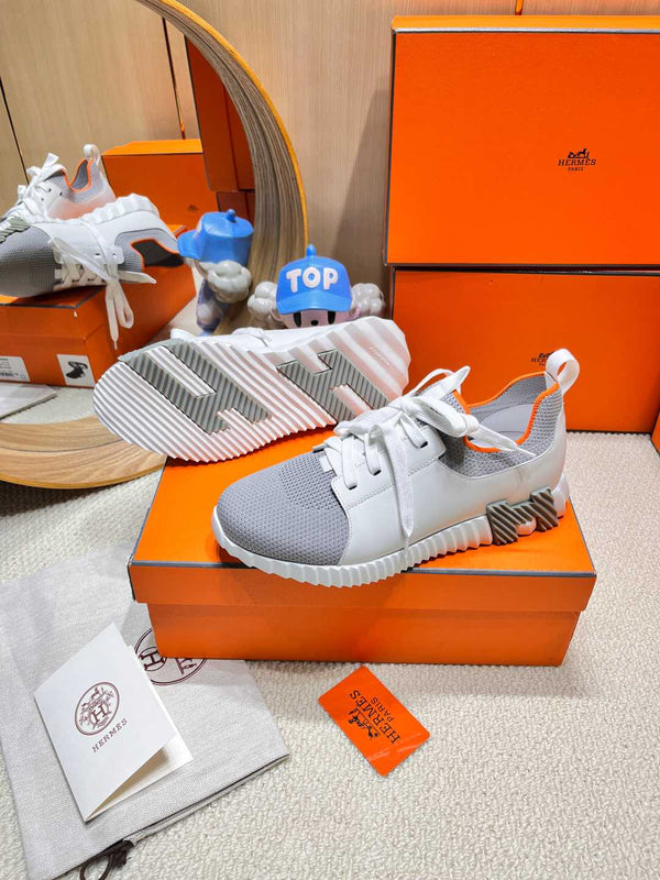 Sneaker slip-on HM Depart Bianco misto Grigio Tessuto a maglia e pelle di vitello 206334